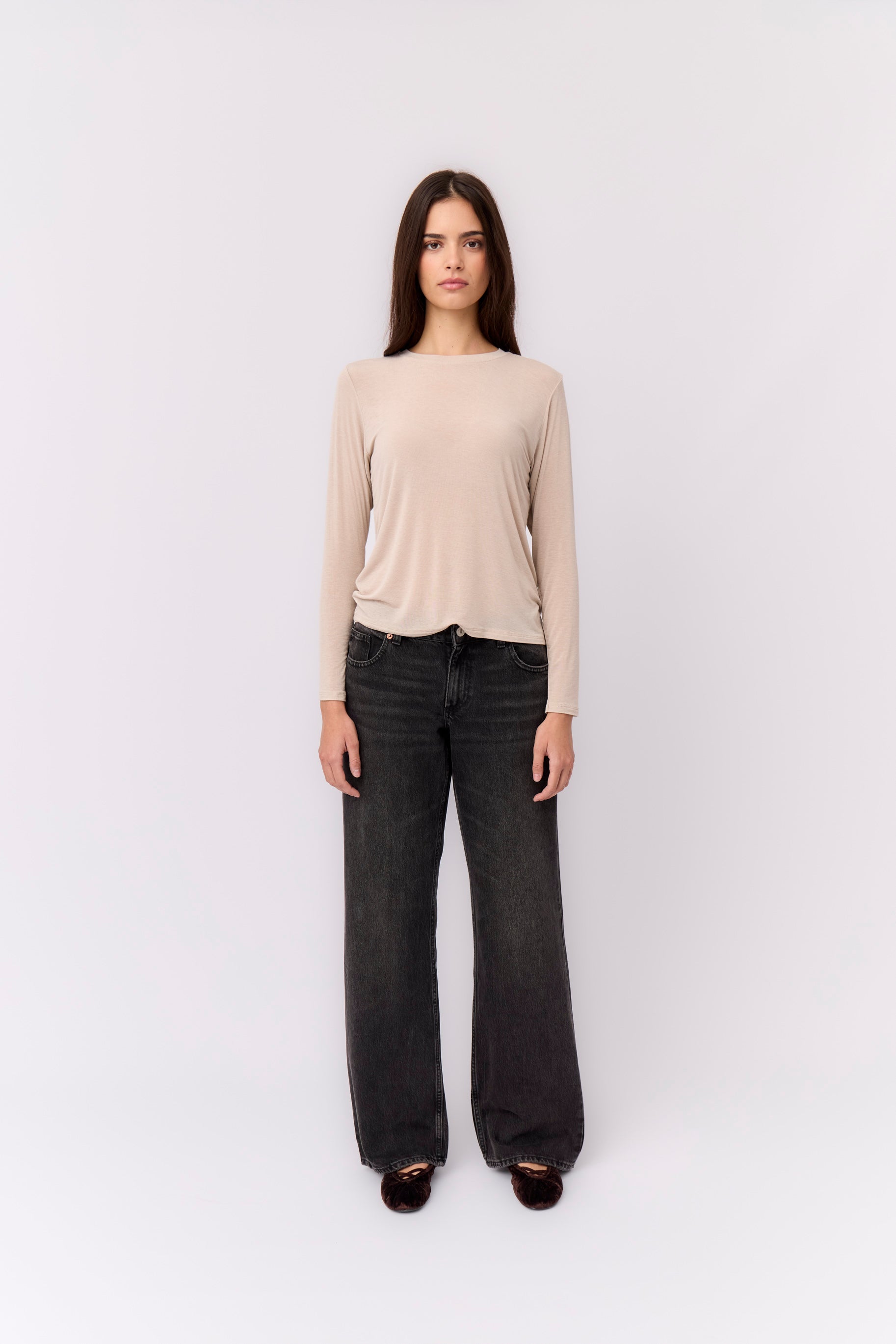 Beige Long Sleeve Cashmere T-shirt