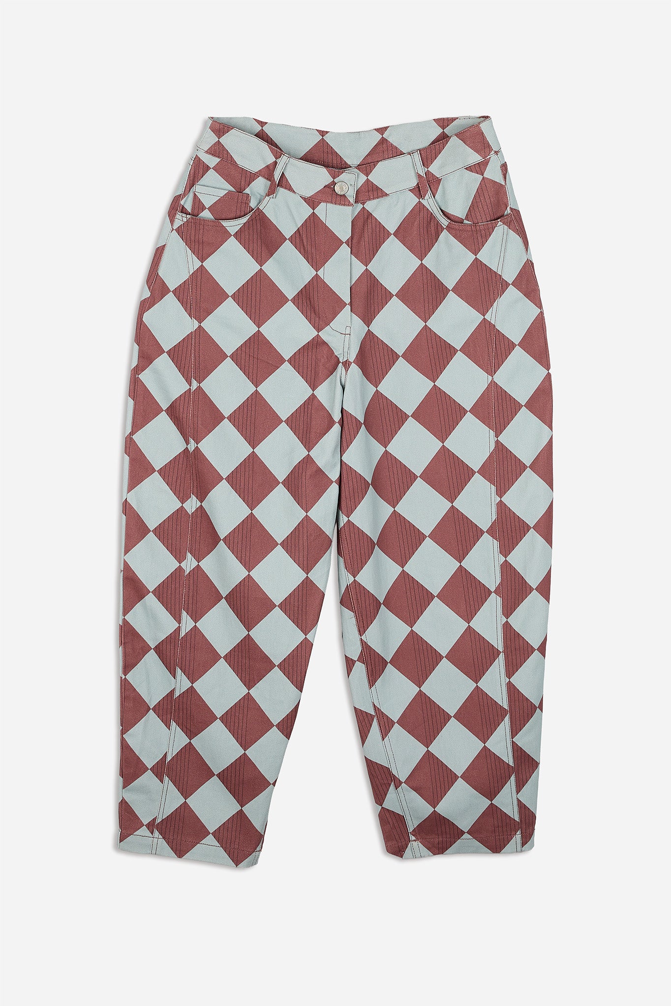 Balloon Trousers Blue Diamond Print