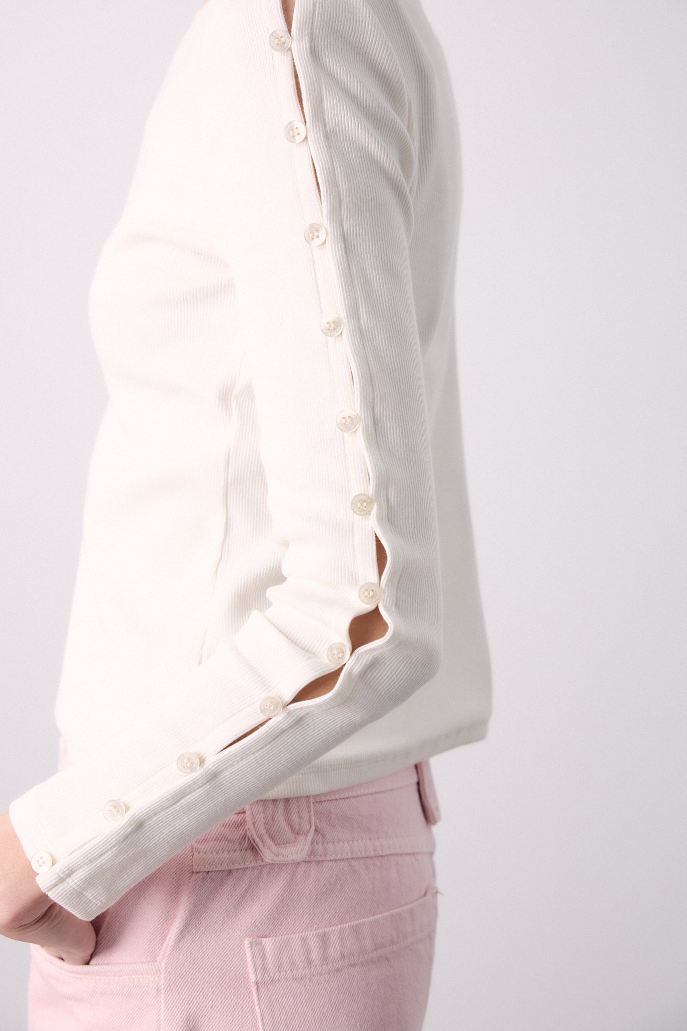White Button-Sleeve Top