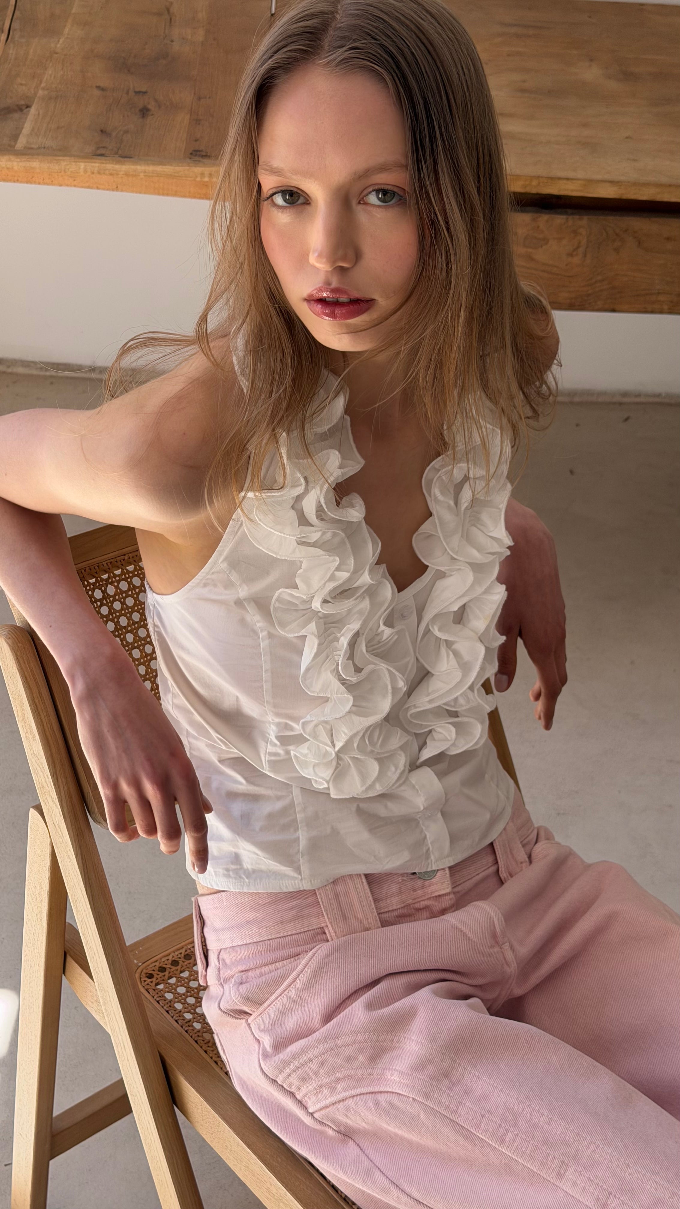 White Ruffle Top