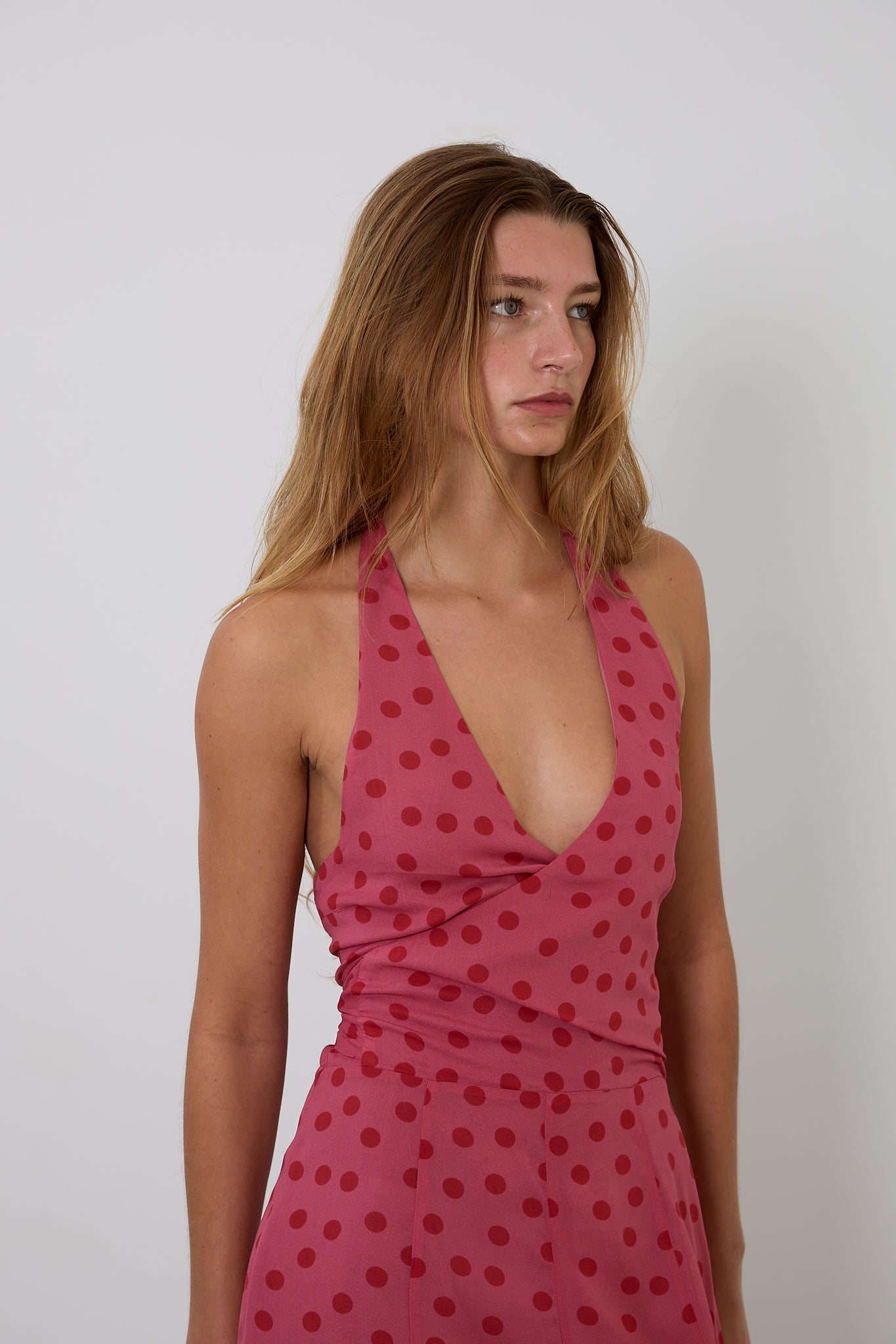 Pink Polka Dot Halter Dress
