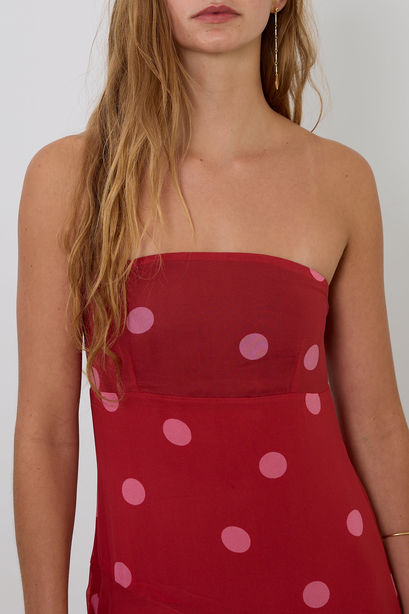 Red Polka Dot Strapless Dress