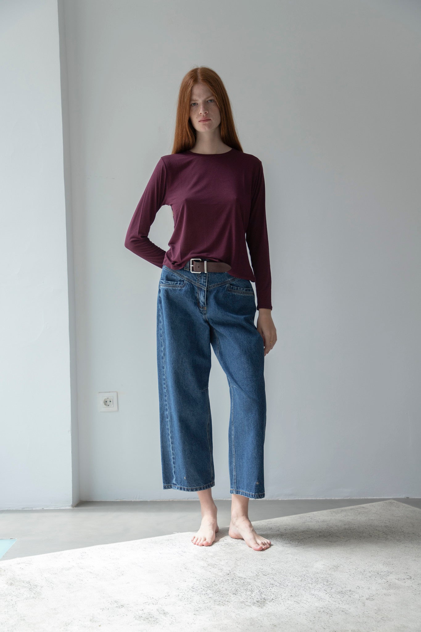 Aubergine Long Sleeve Cashmere T-shirt