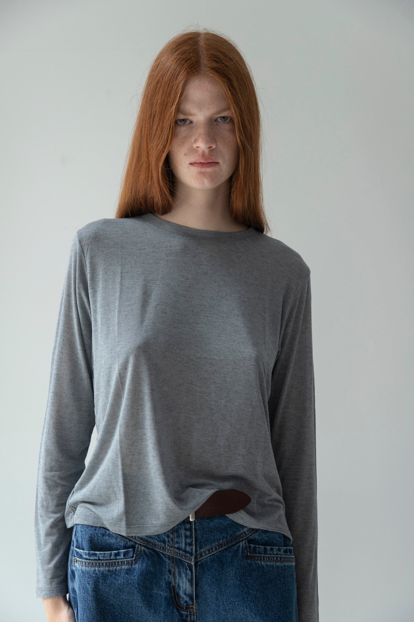 Grey Long Sleeve Cashmere T-shirt