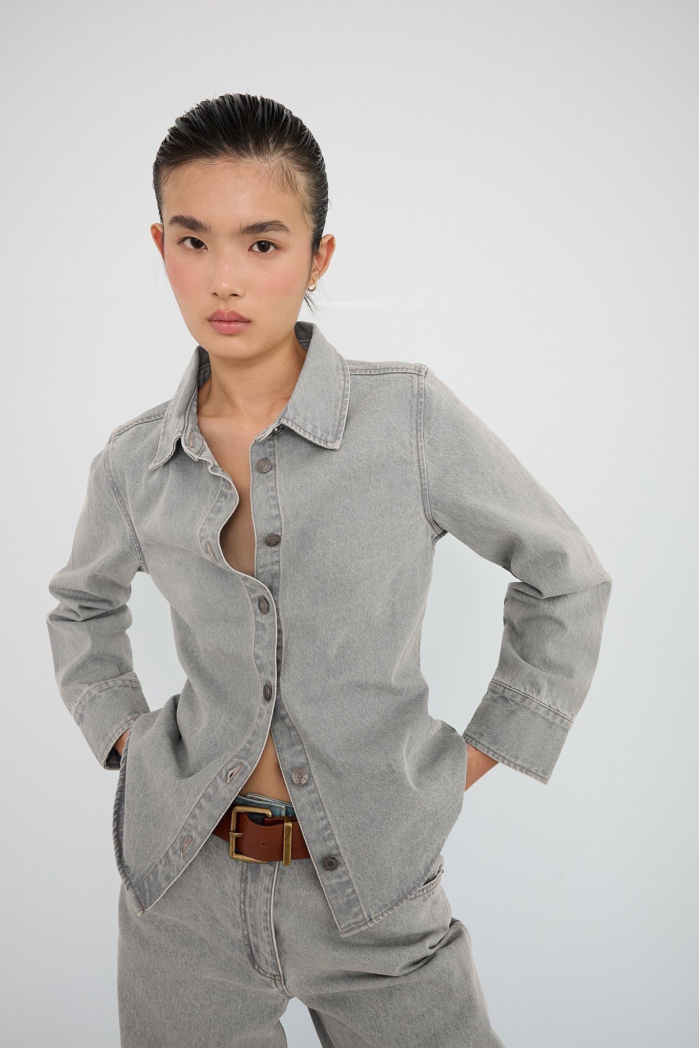 Fitted Grey Denim Overshirt