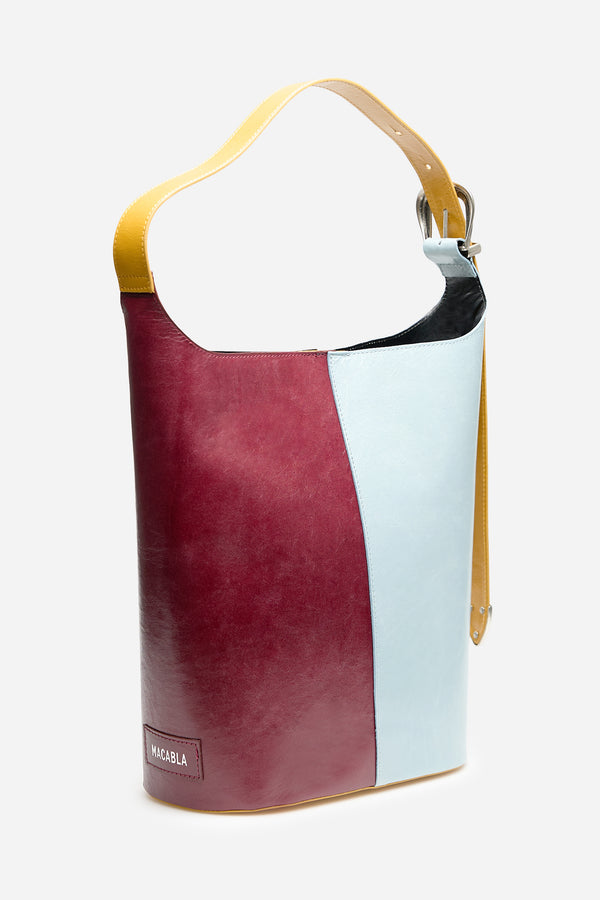 Bolso Saco Celeste y Granate