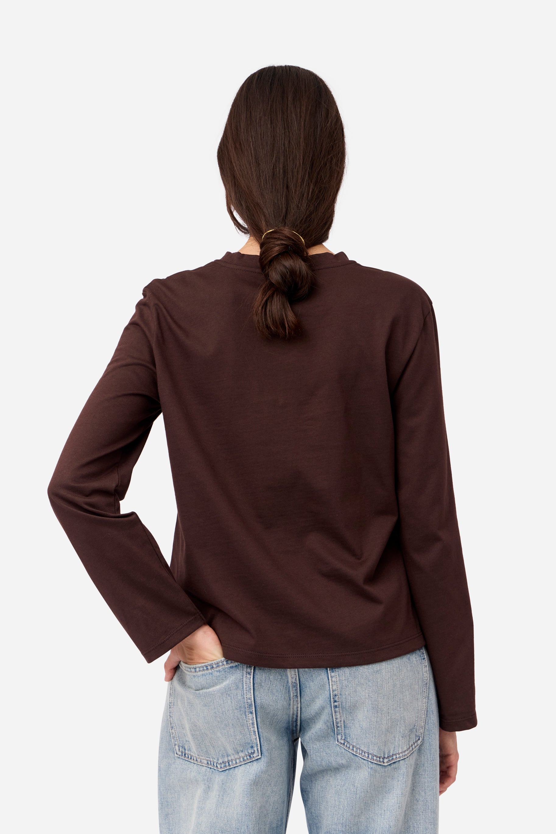 Brown Long Sleeve Cotton T-shirt