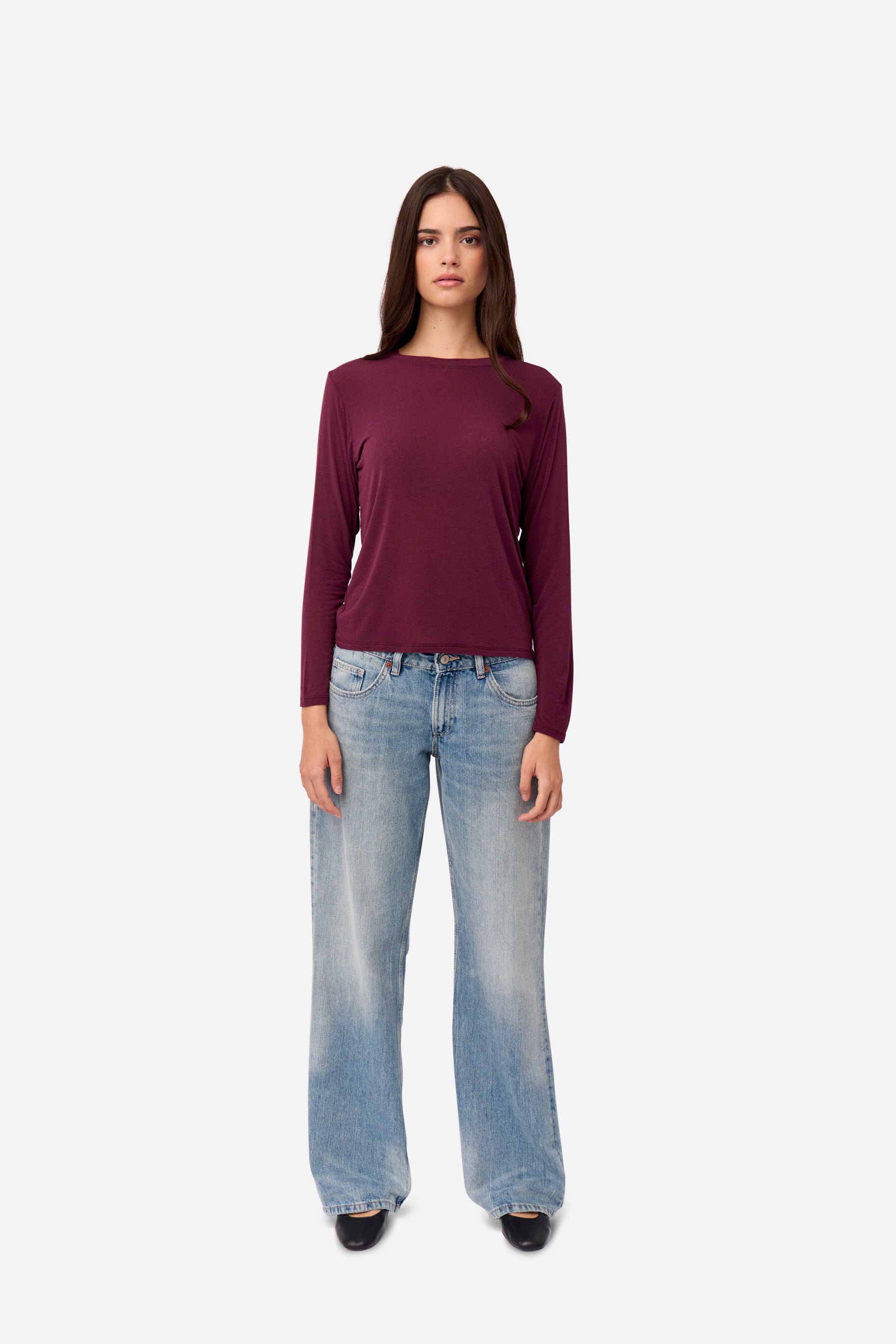 Aubergine Long Sleeve Cashmere T-shirt