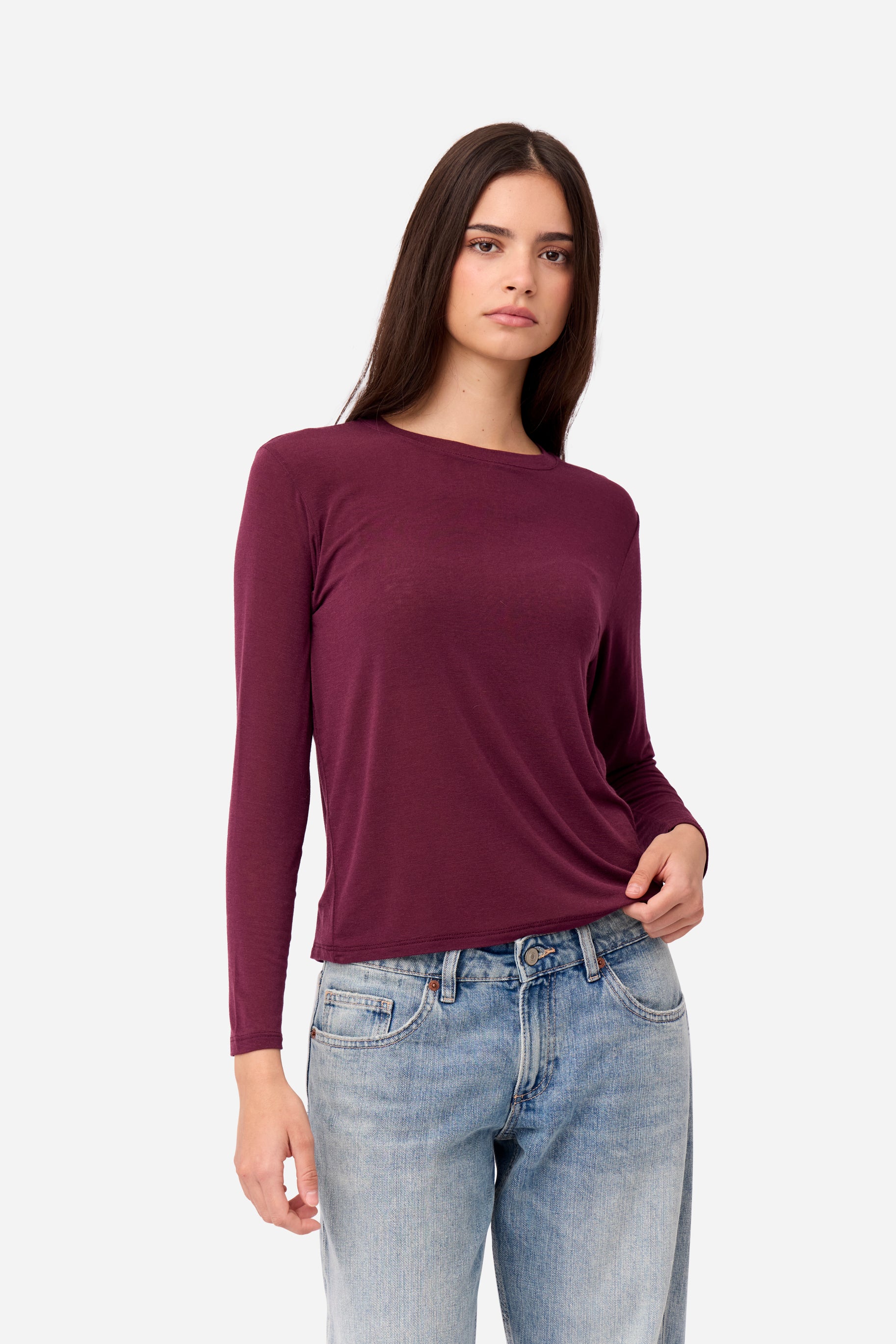 Aubergine Long Sleeve Cashmere T-shirt