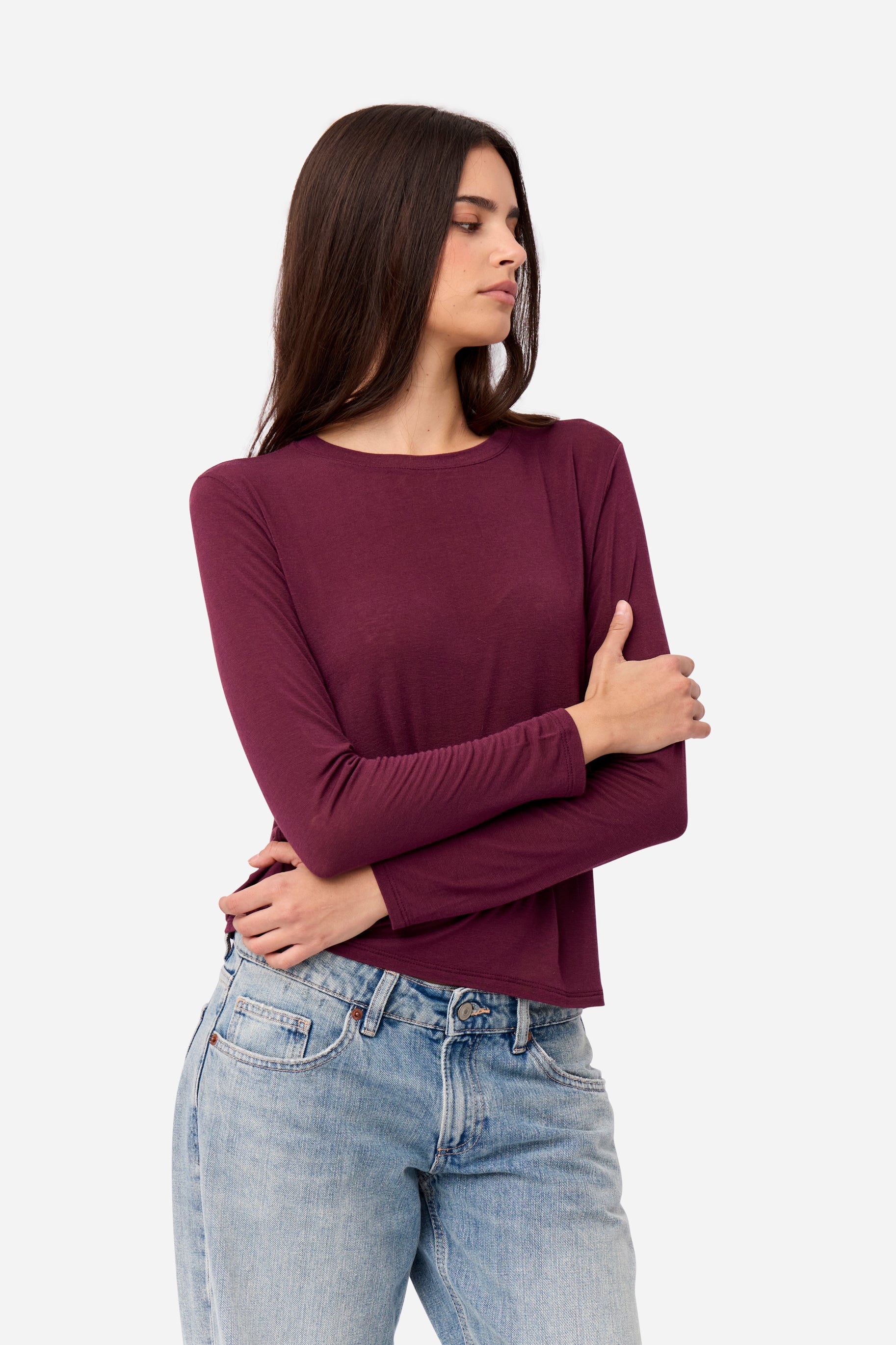 Aubergine Long Sleeve Cashmere T-shirt