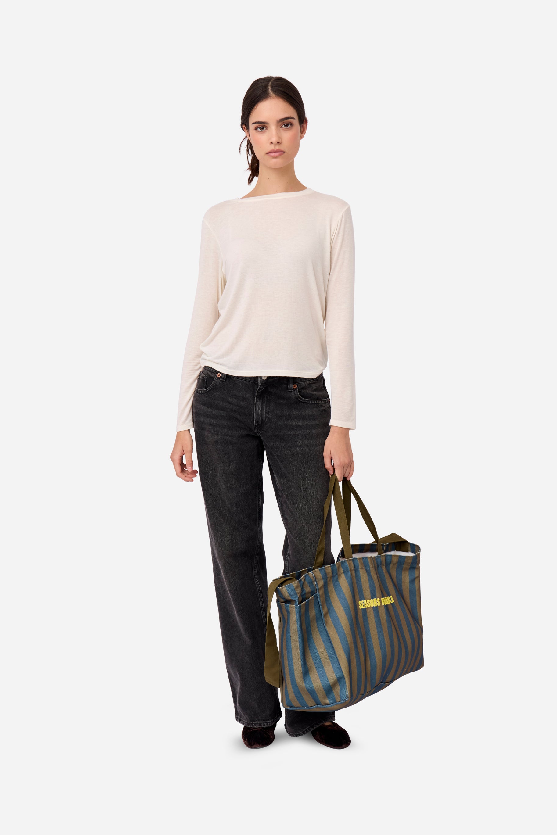 Cream Long Sleeve Cashmere T-Shirt