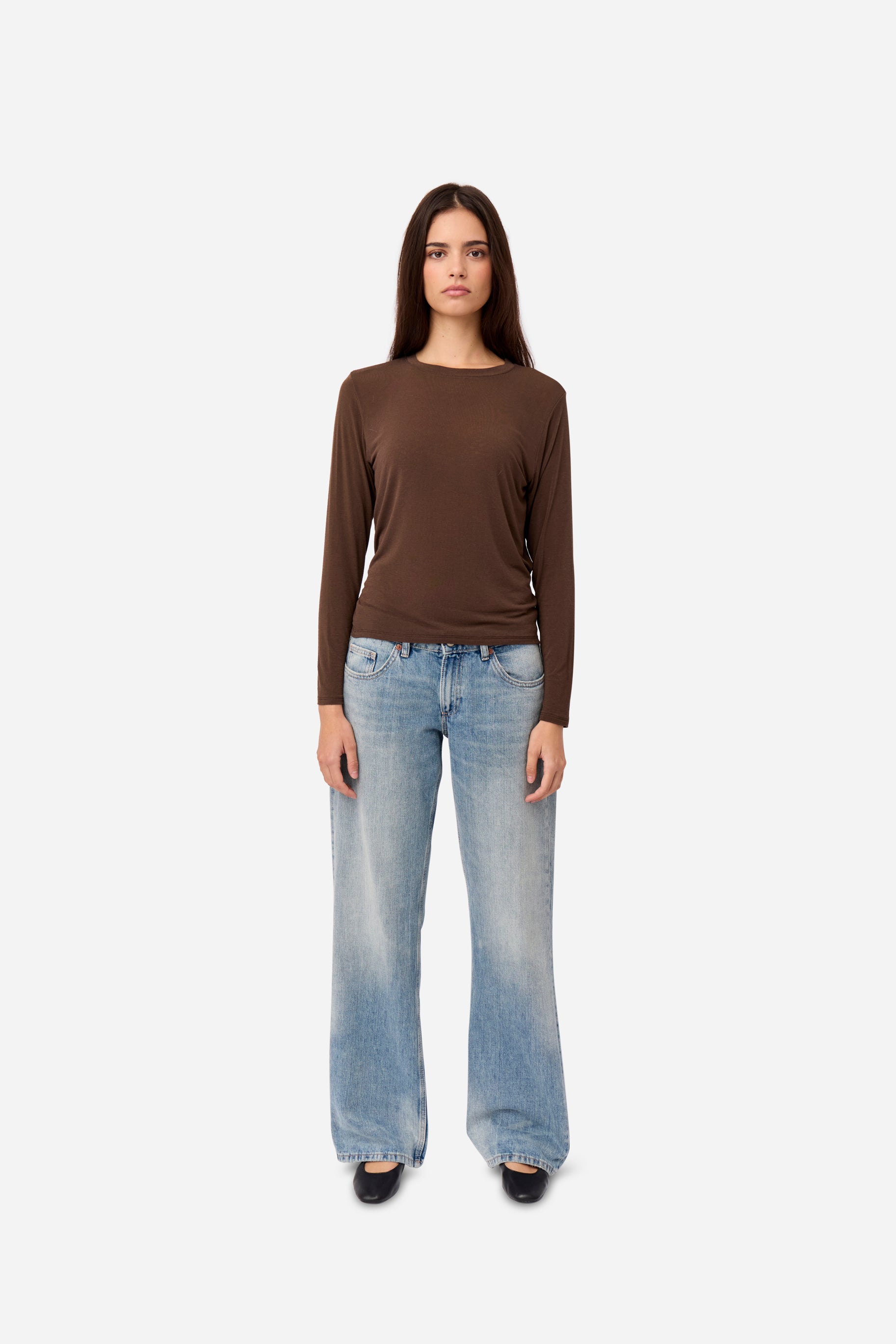 Brown Long Sleeve Cashmere T-shirt