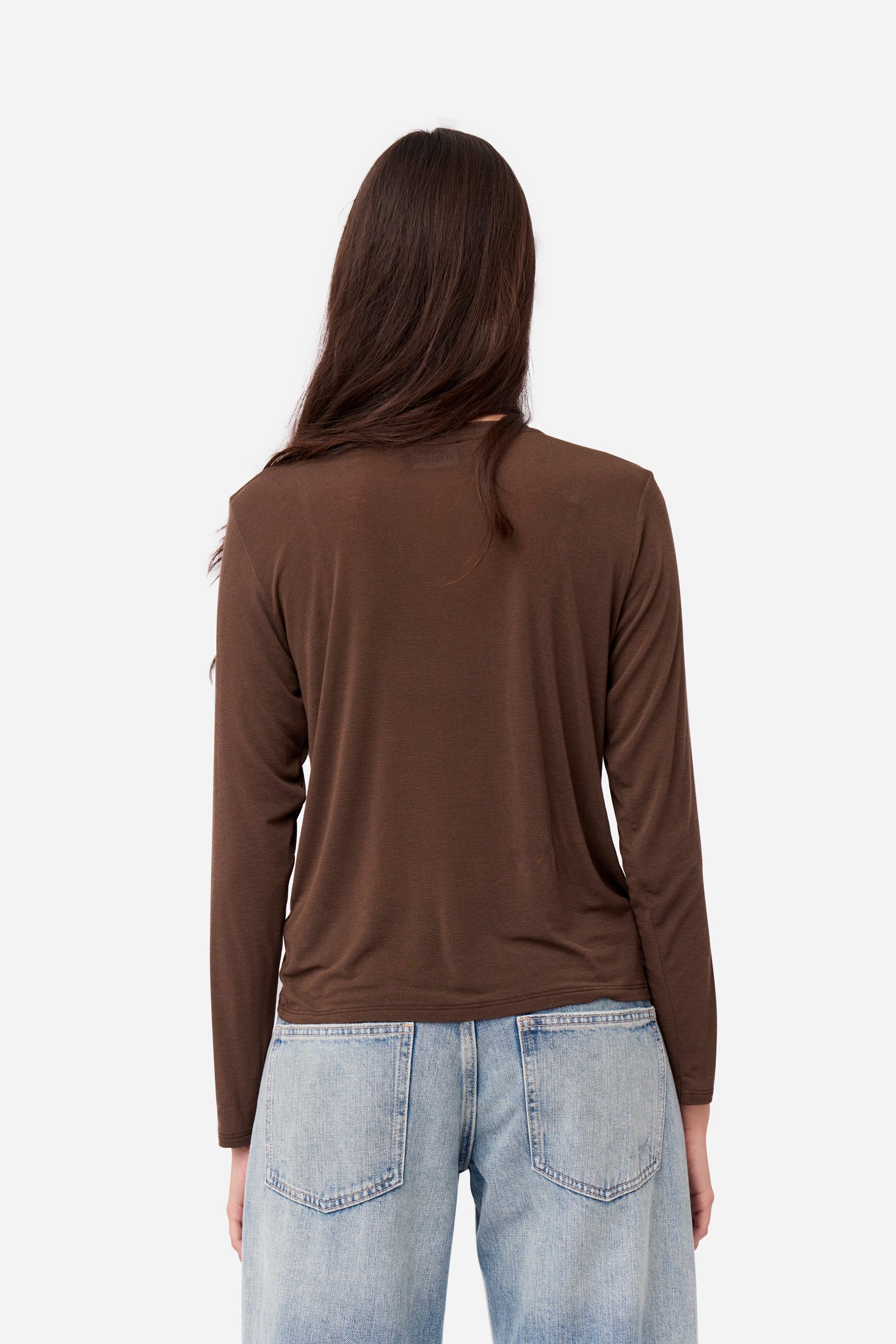Brown Long Sleeve Cashmere T-shirt