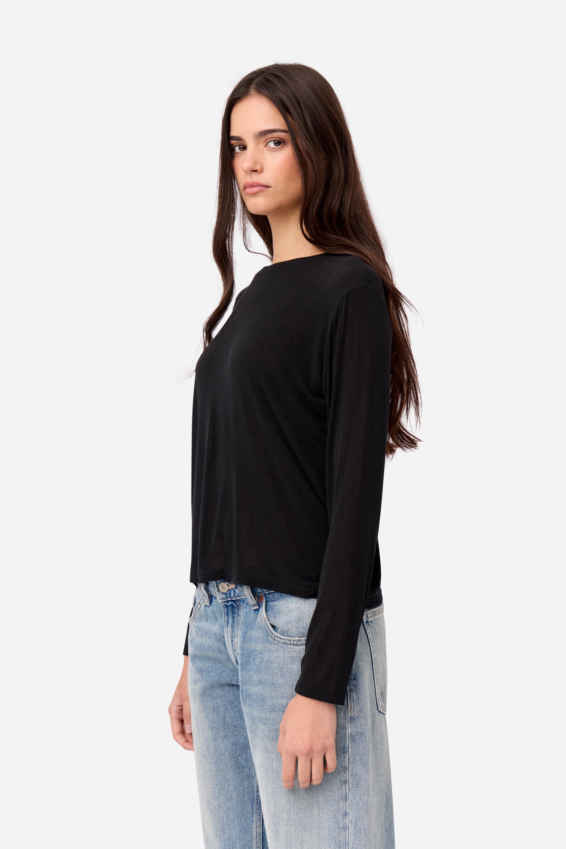 Black Long Sleeve Cashmere T-Shirt