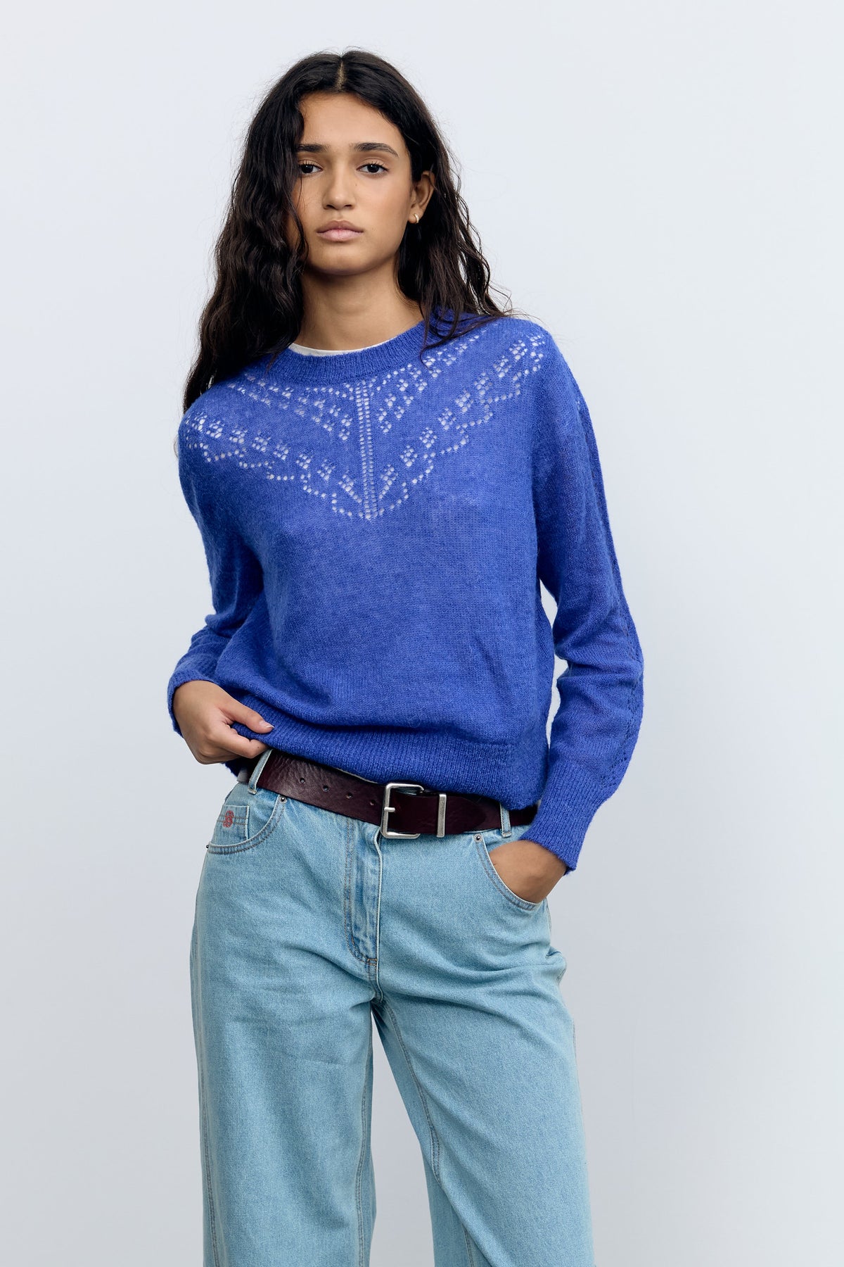 Electric Blue Pointelle Sweater