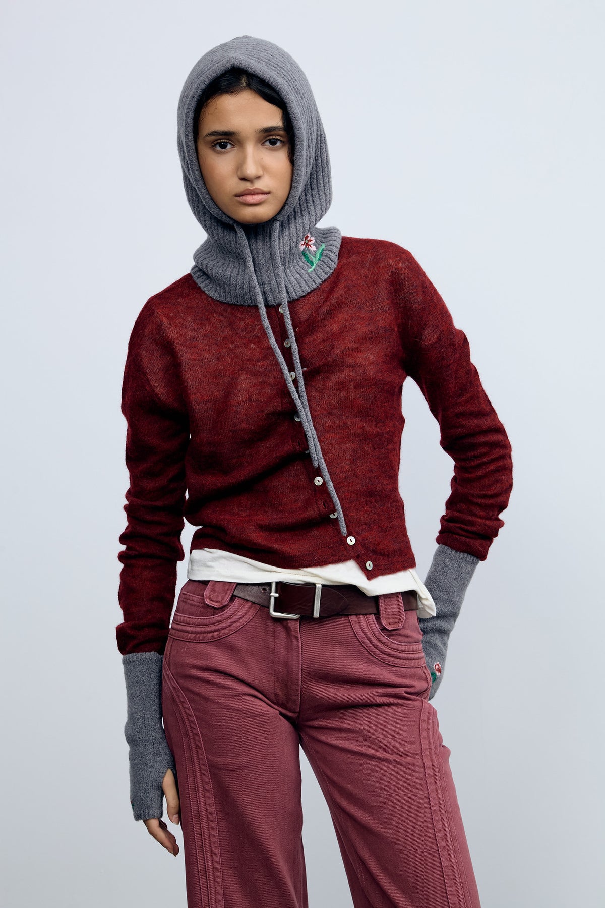 Grey Embroidered Balaclava