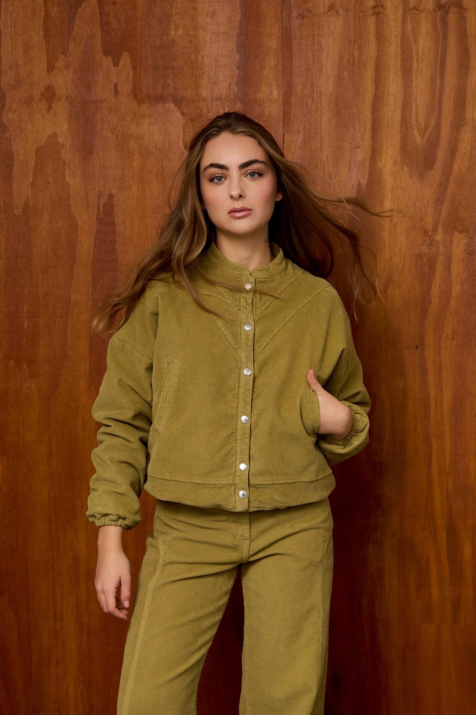 Bomber en velours côtelé vert