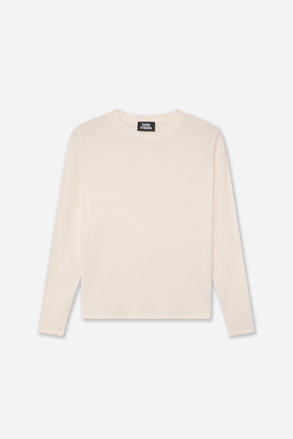 Cream Long Sleeve Cashmere T-Shirt