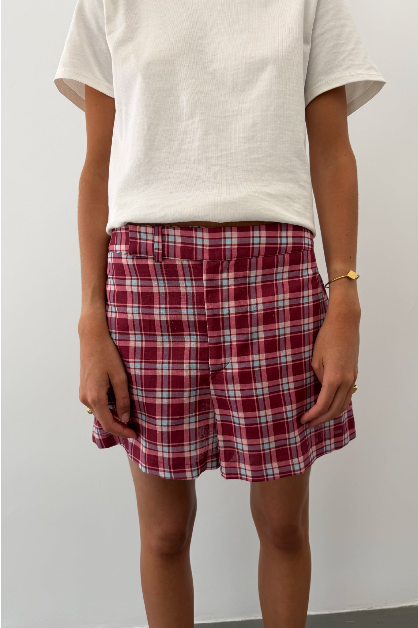 Shorts Cuadros Granate y Rosa