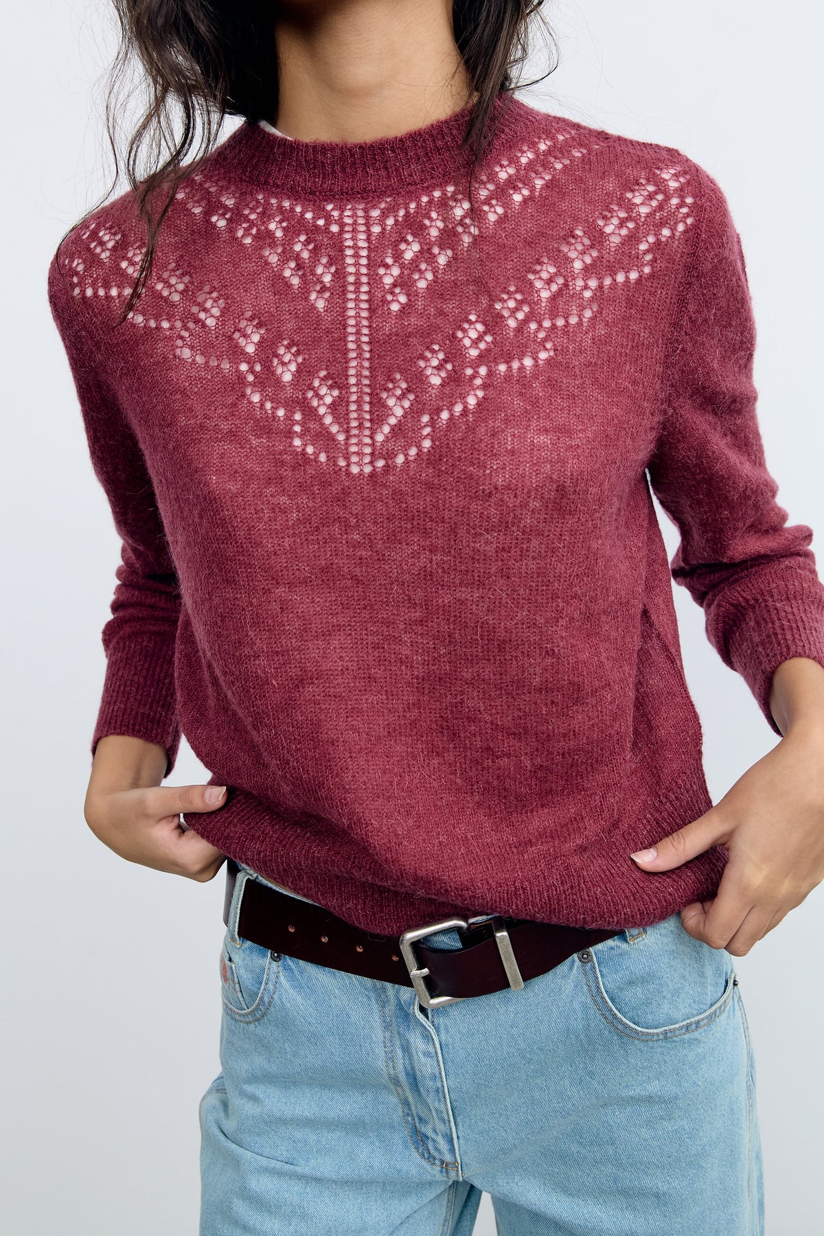 Aubergine Pointelle Sweater