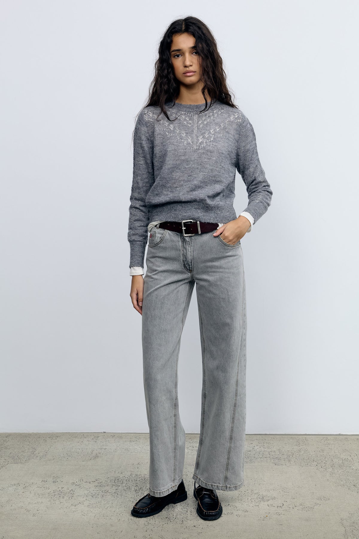 Grey Pointelle Sweater