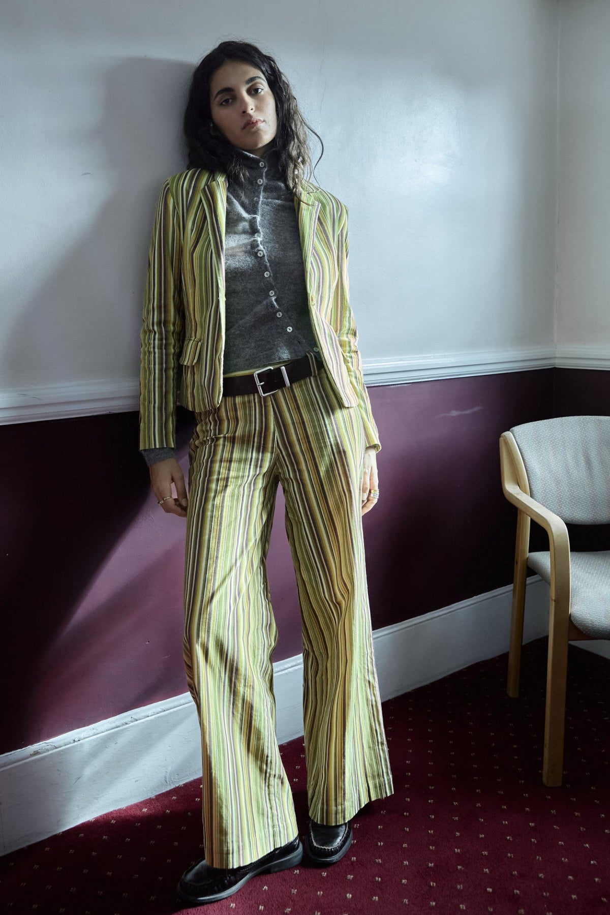 Micro-corduroy Striped Trousers