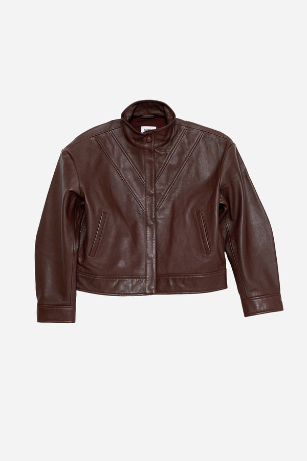 Brown Leather Bomber Jacket