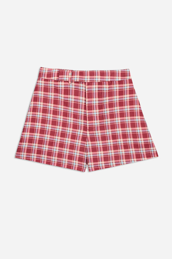 Shorts Cuadros Granate y Rosa