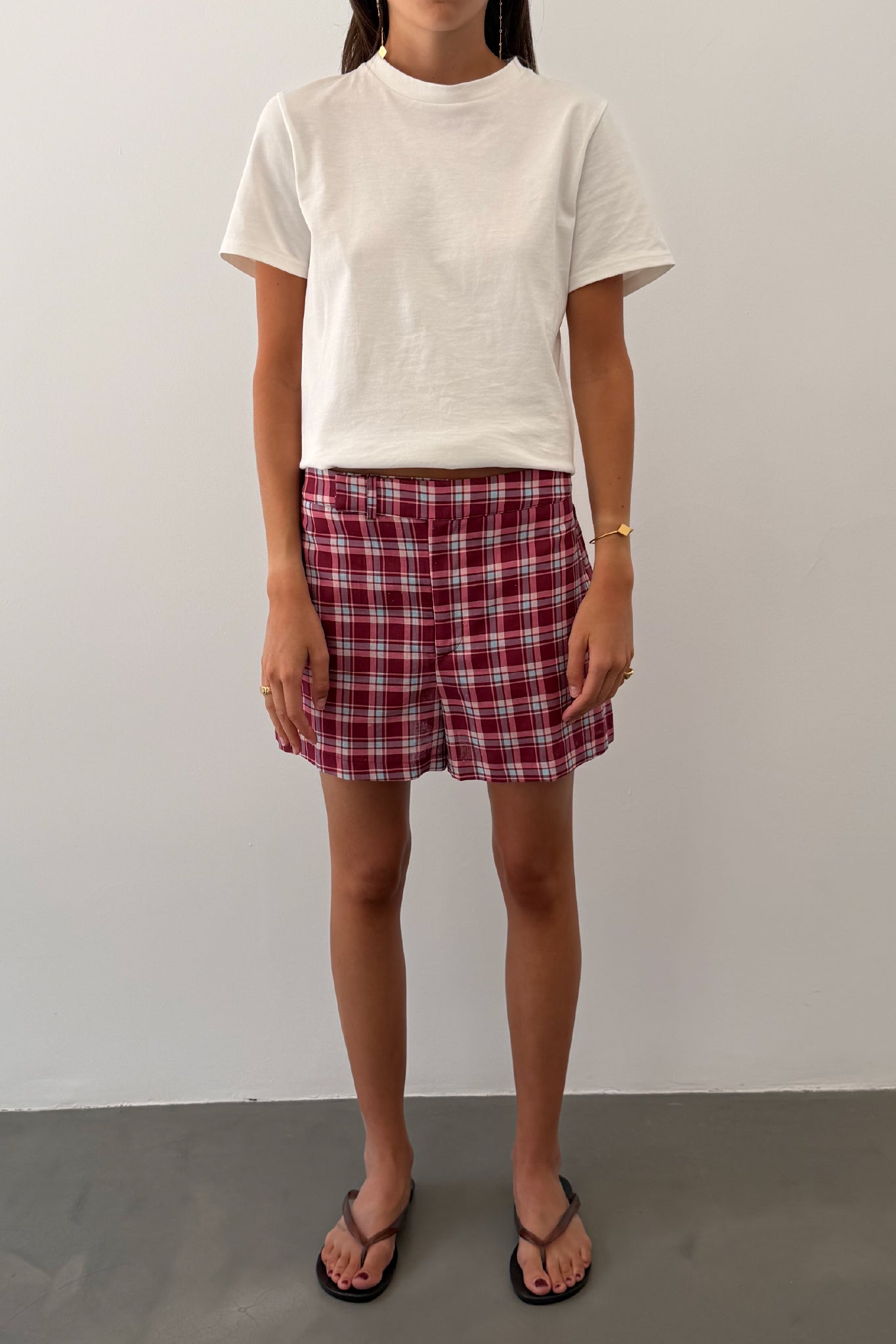 Shorts Cuadros Granate y Rosa