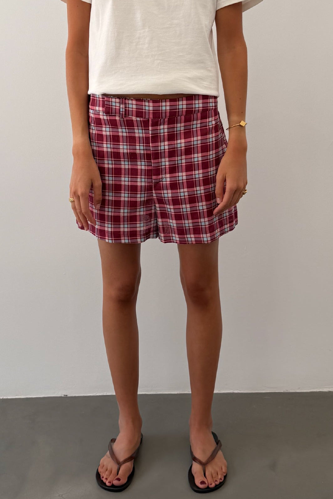 Shorts Cuadros Granate y Rosa