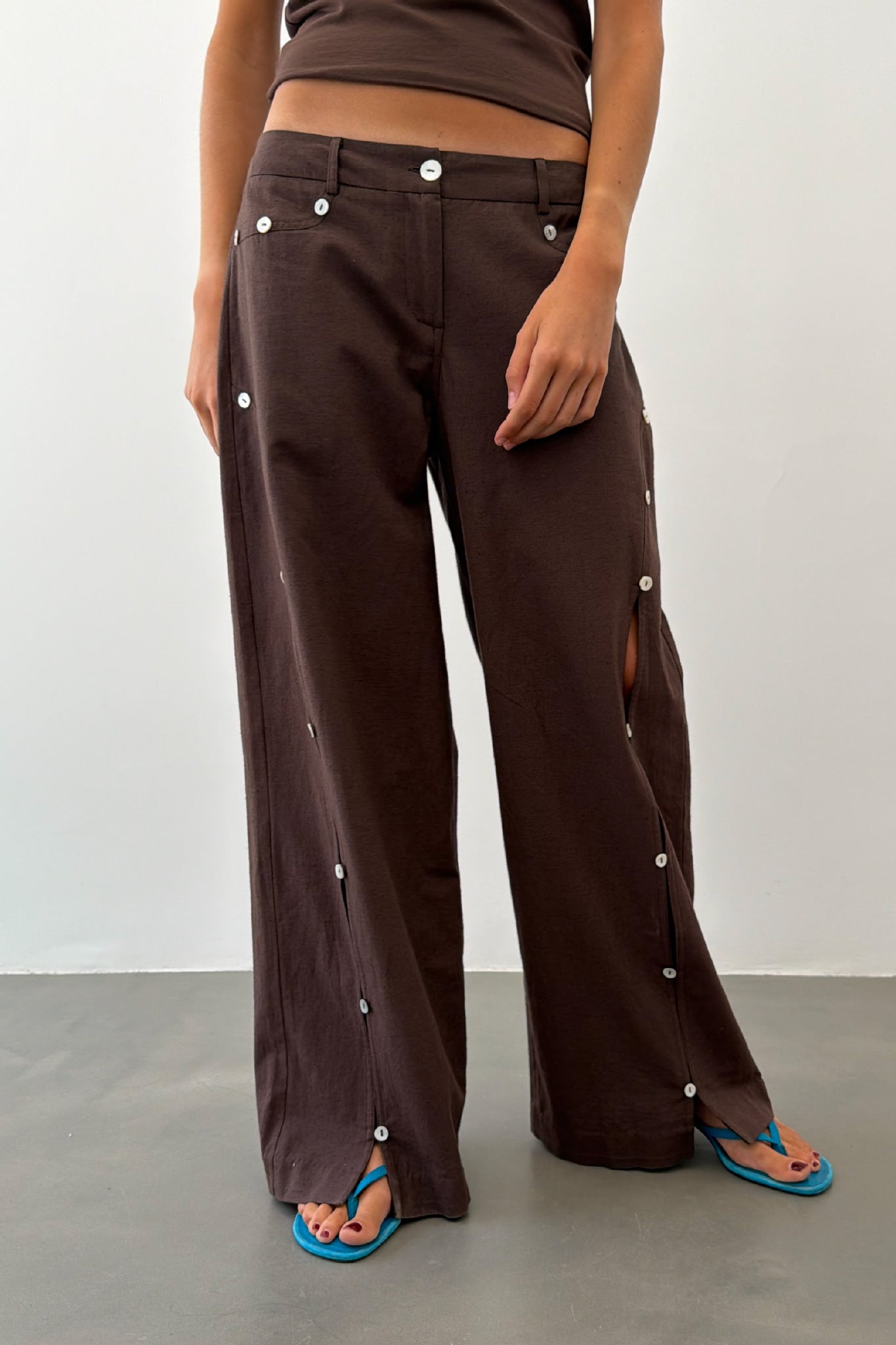 Pantalon Boutons Nacre Marron