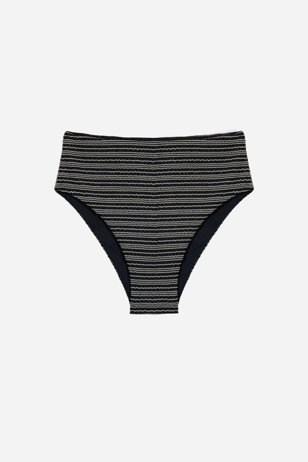 Bas de Bikini Taille Haute Texturé Noir