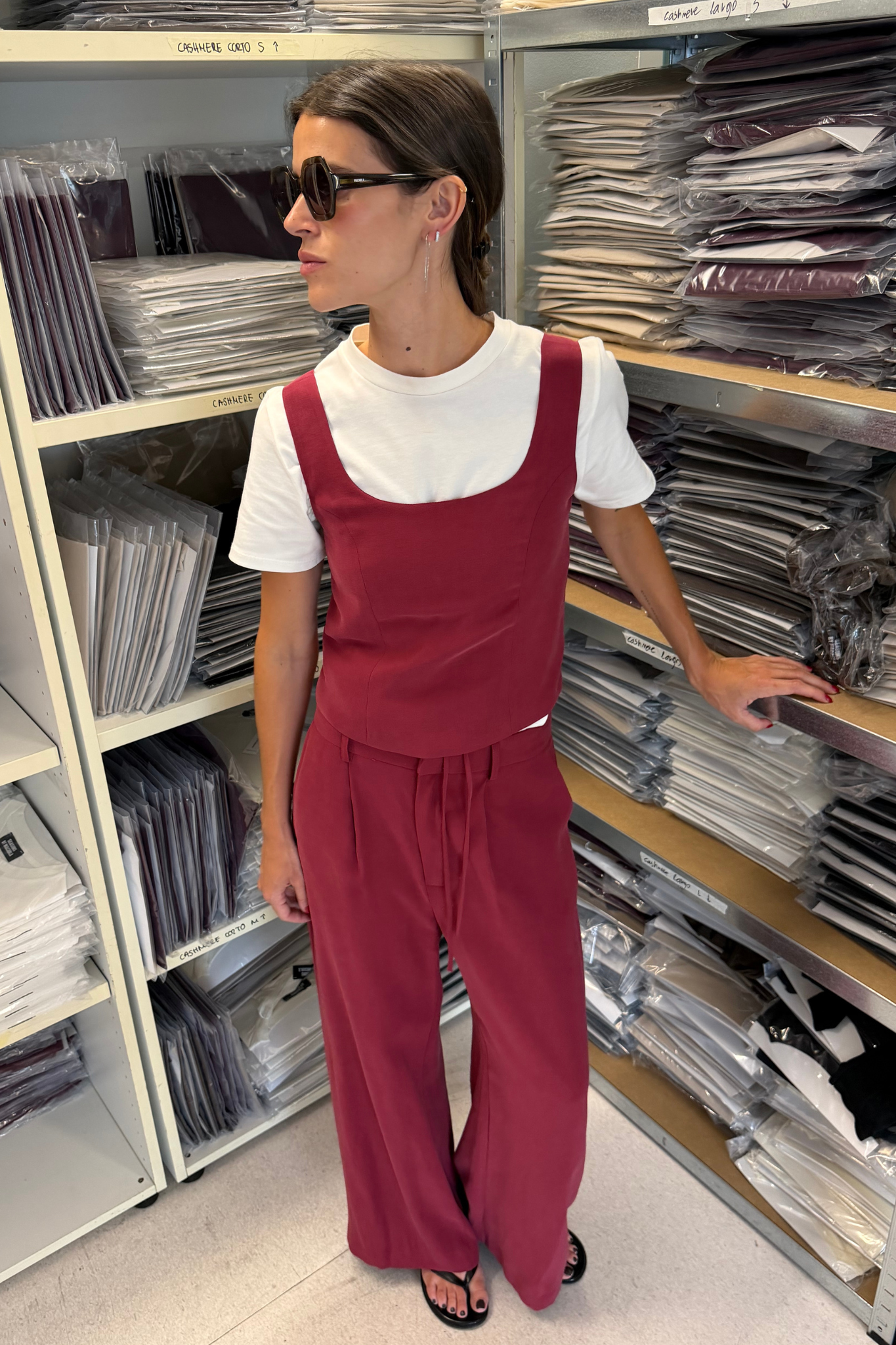 Pantalón Largo Tencel Granate