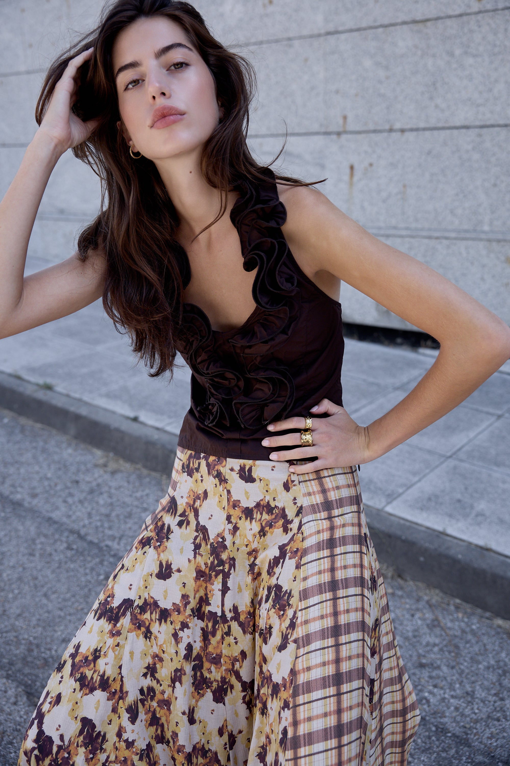Brown Ruffles Top