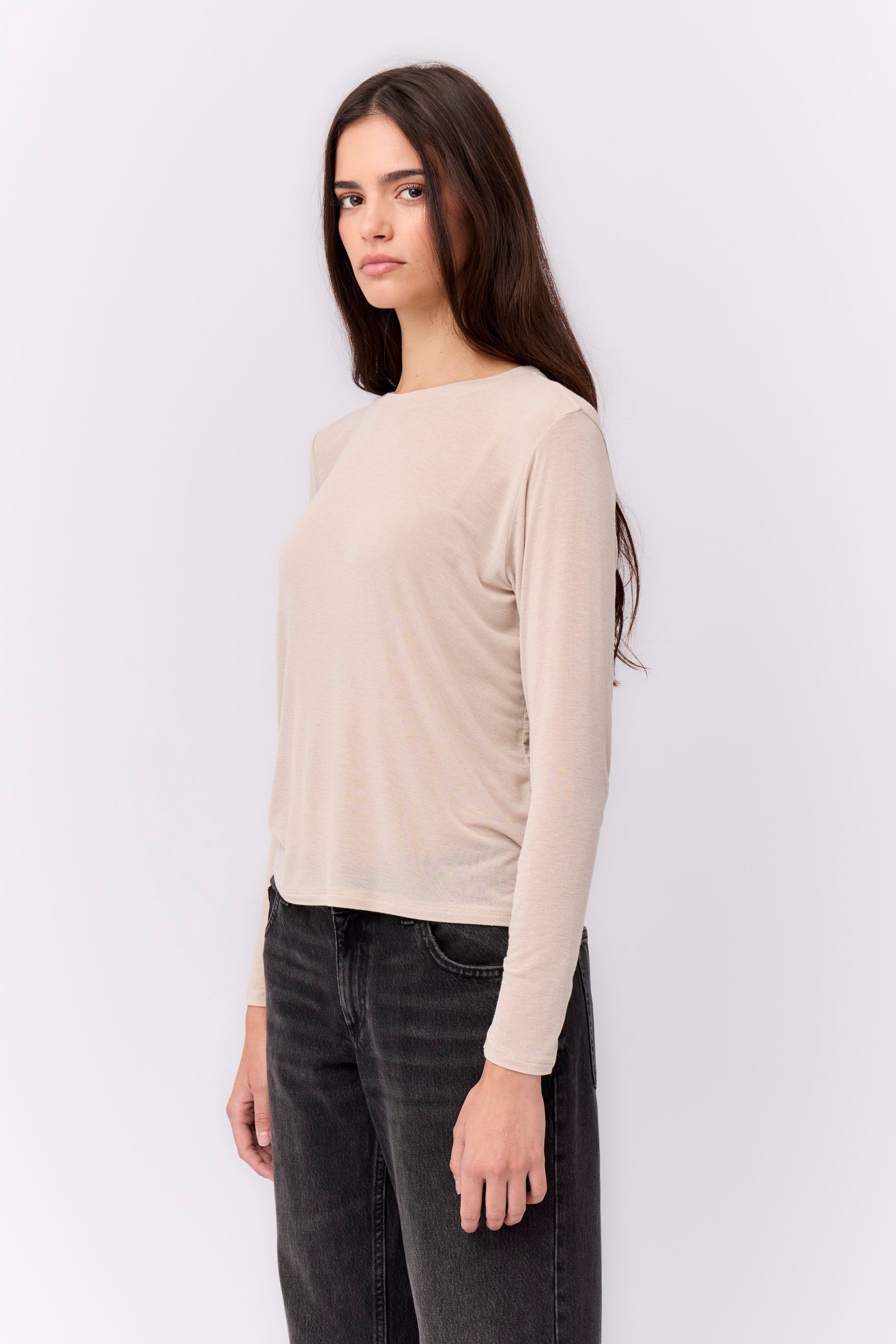 T-shirt Cachemire Manches Longues Beige