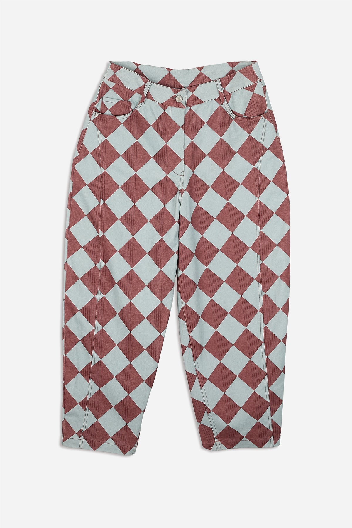Balloon Trousers Blue Diamond Print