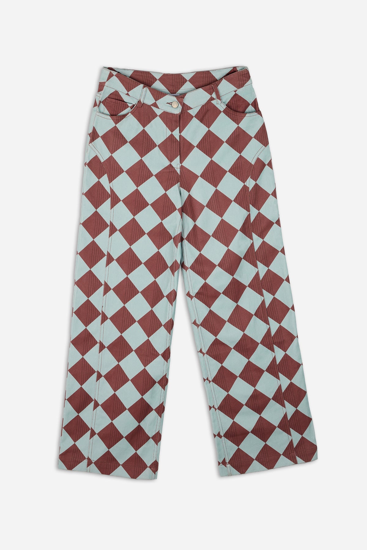 Straight-Leg Trousers Blue Diamond Print