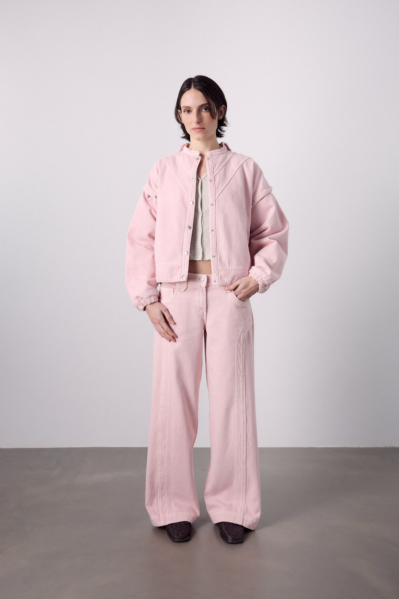 Ensemble en denim rose