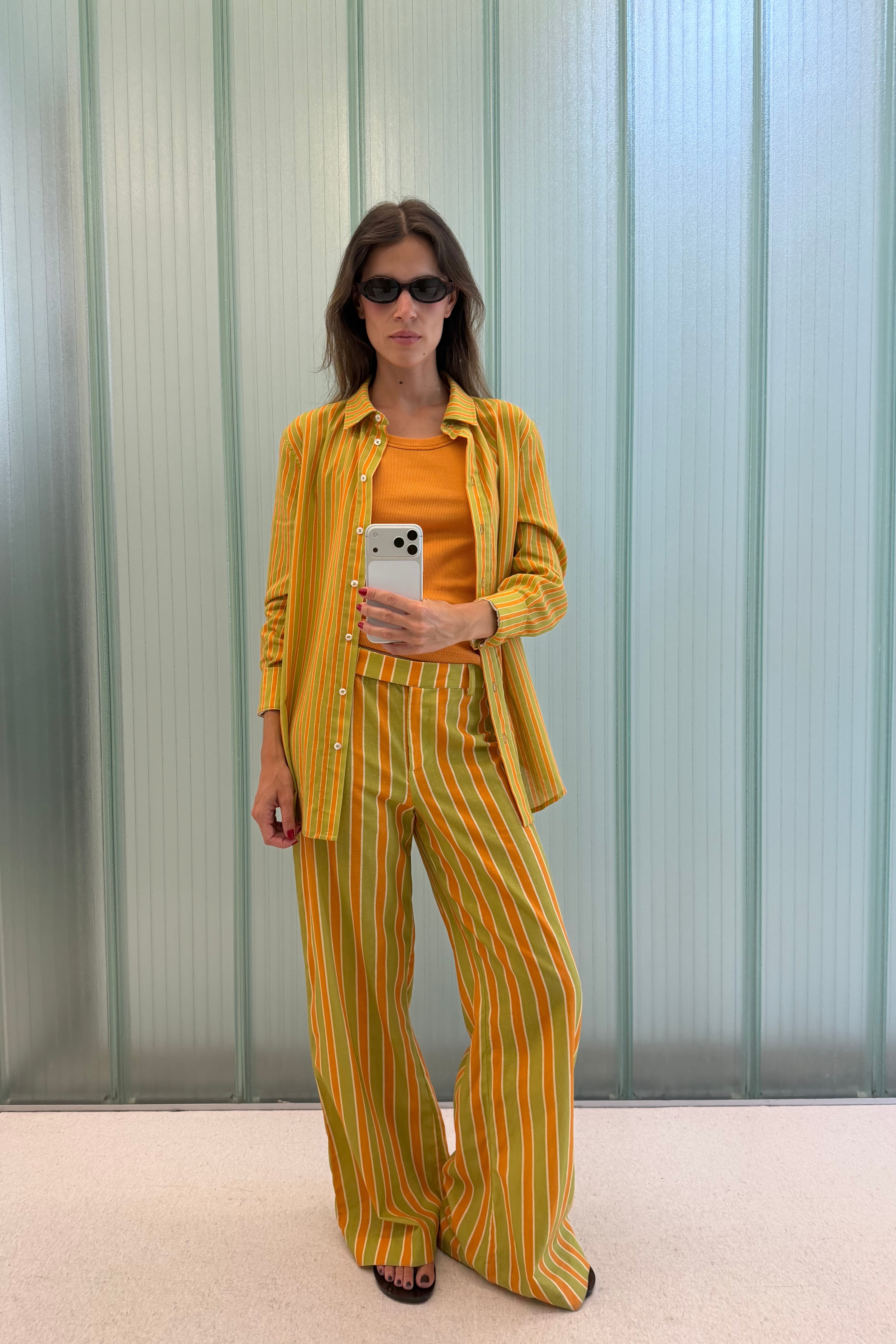 Orange and Green Striped Trousers