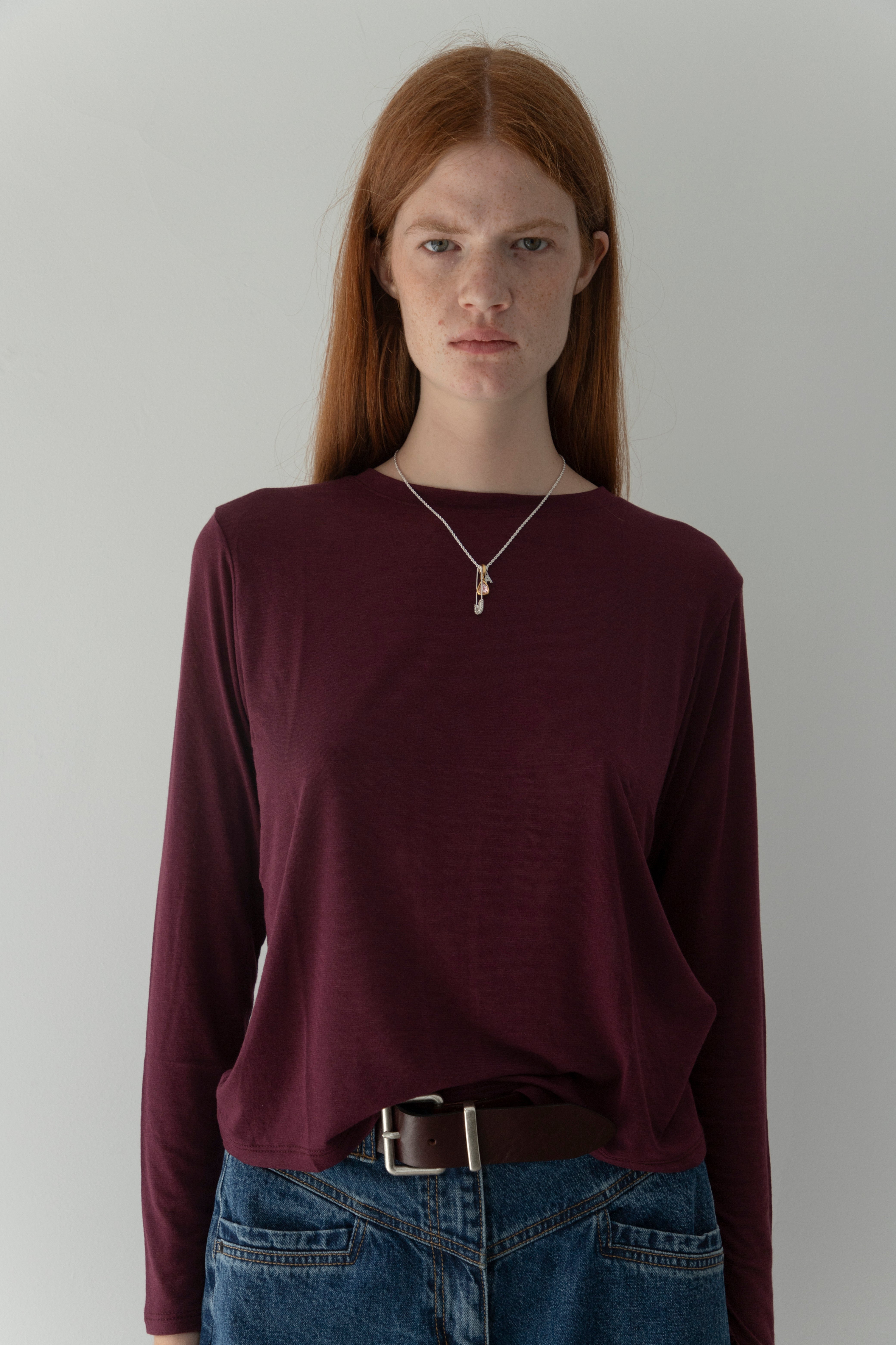 Aubergine Long Sleeve Cashmere T-shirt