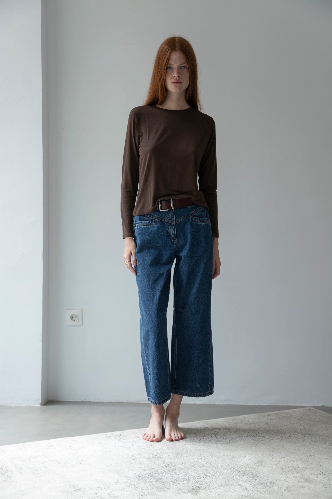 Brown Long Sleeve Cashmere T-shirt