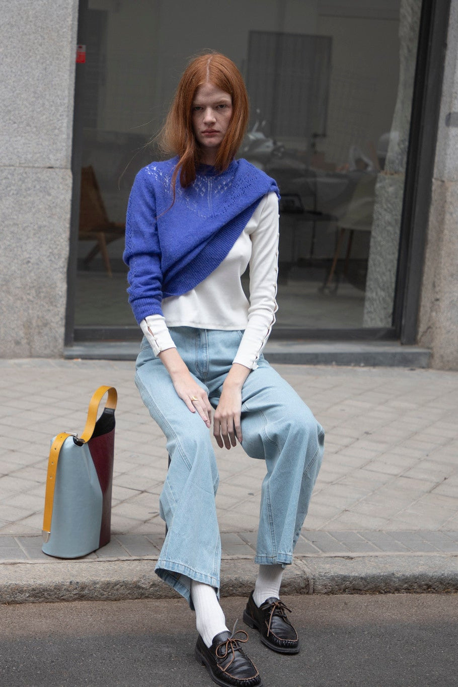 Bolso Saco Celeste y Granate