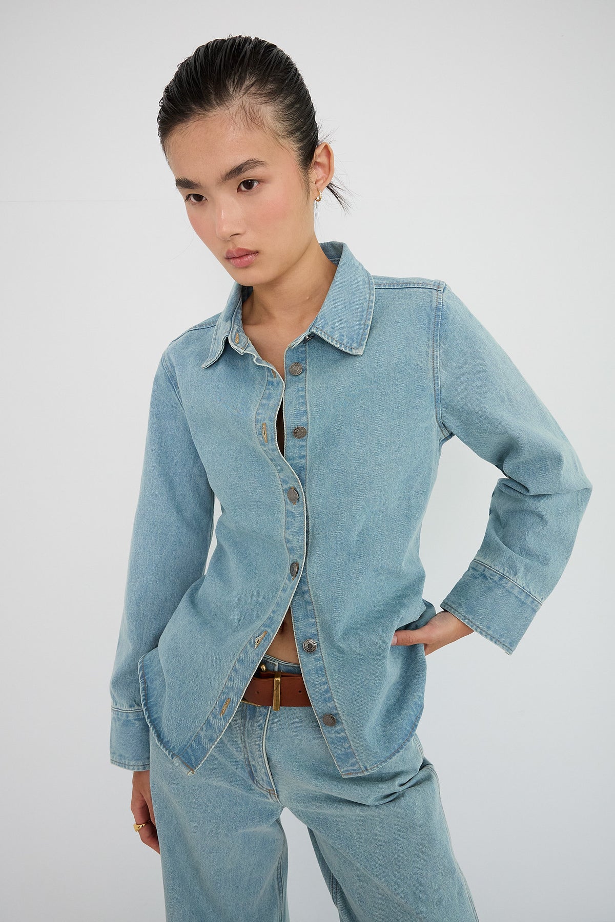 Fitted Denim Overshirt in Blue