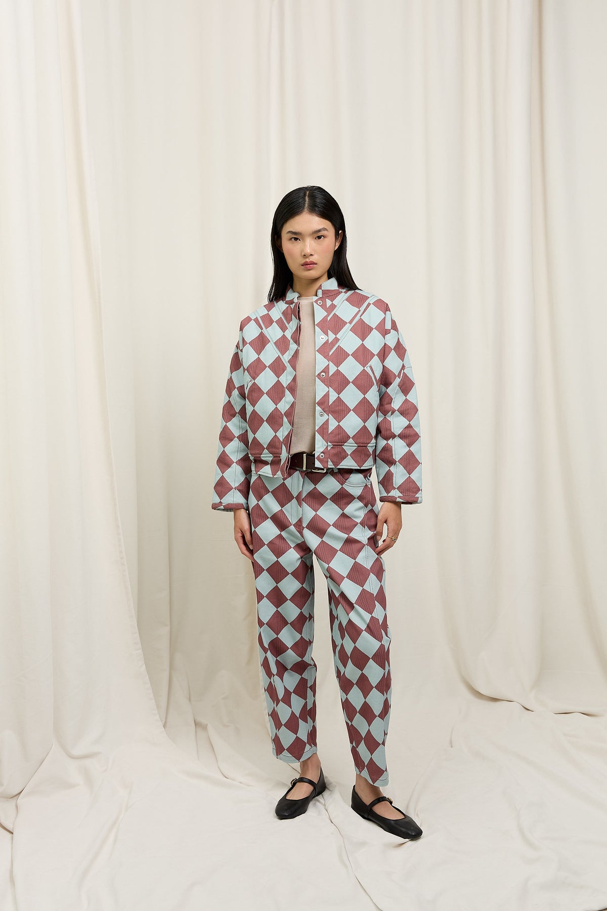 Balloon Trousers Blue Diamond Print