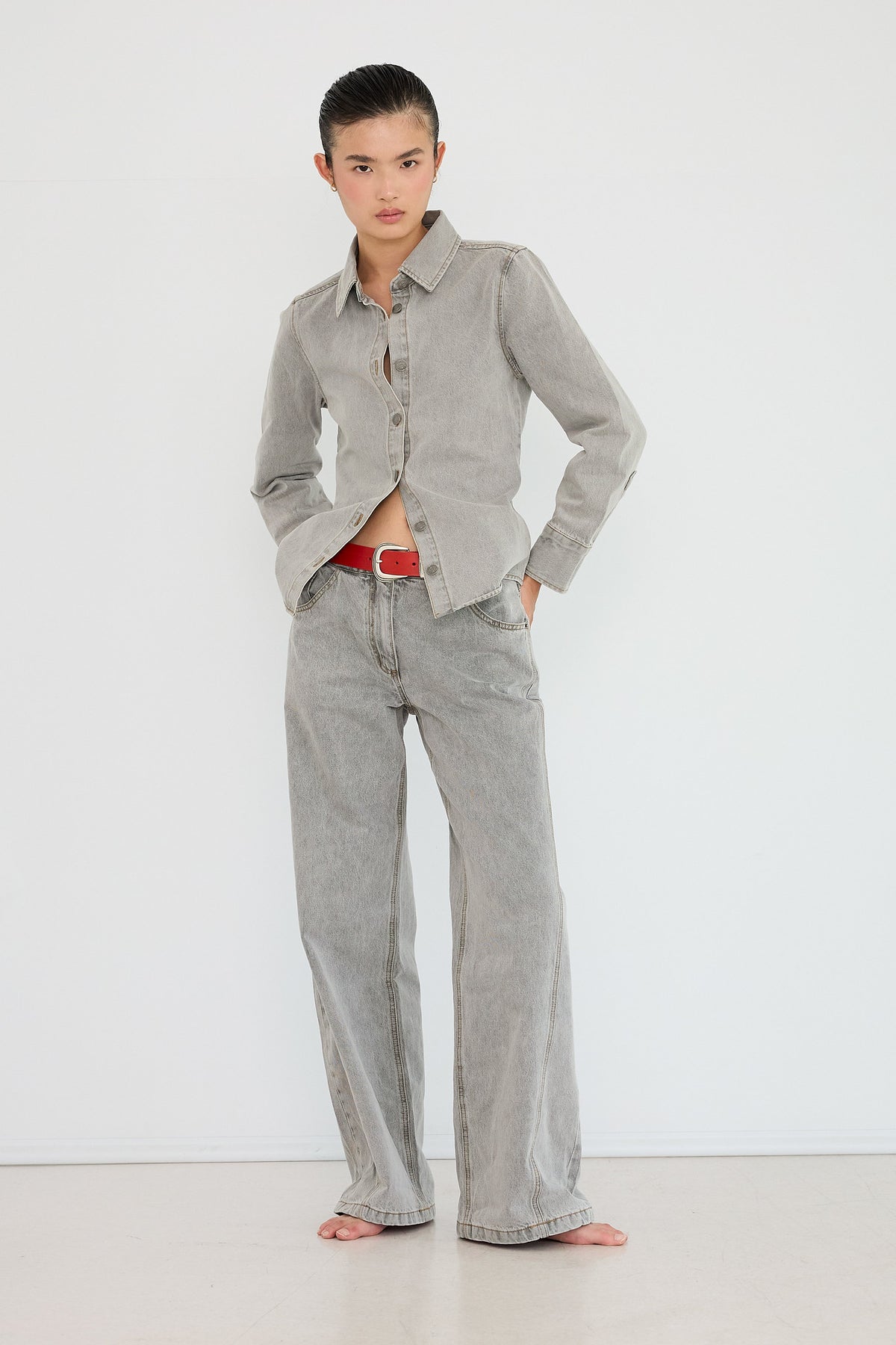 Fitted Grey Denim Overshirt