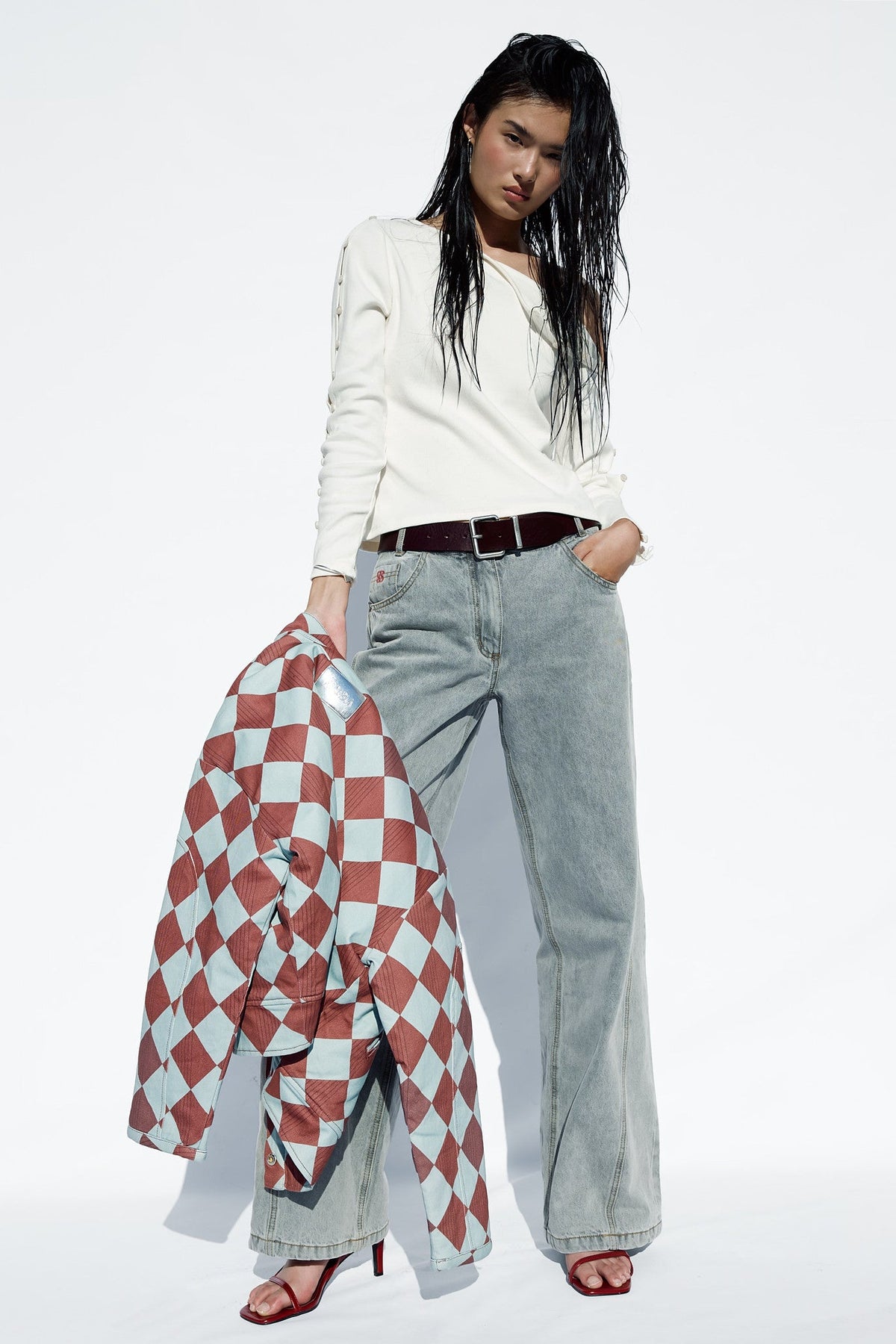 White Button-Sleeve Top