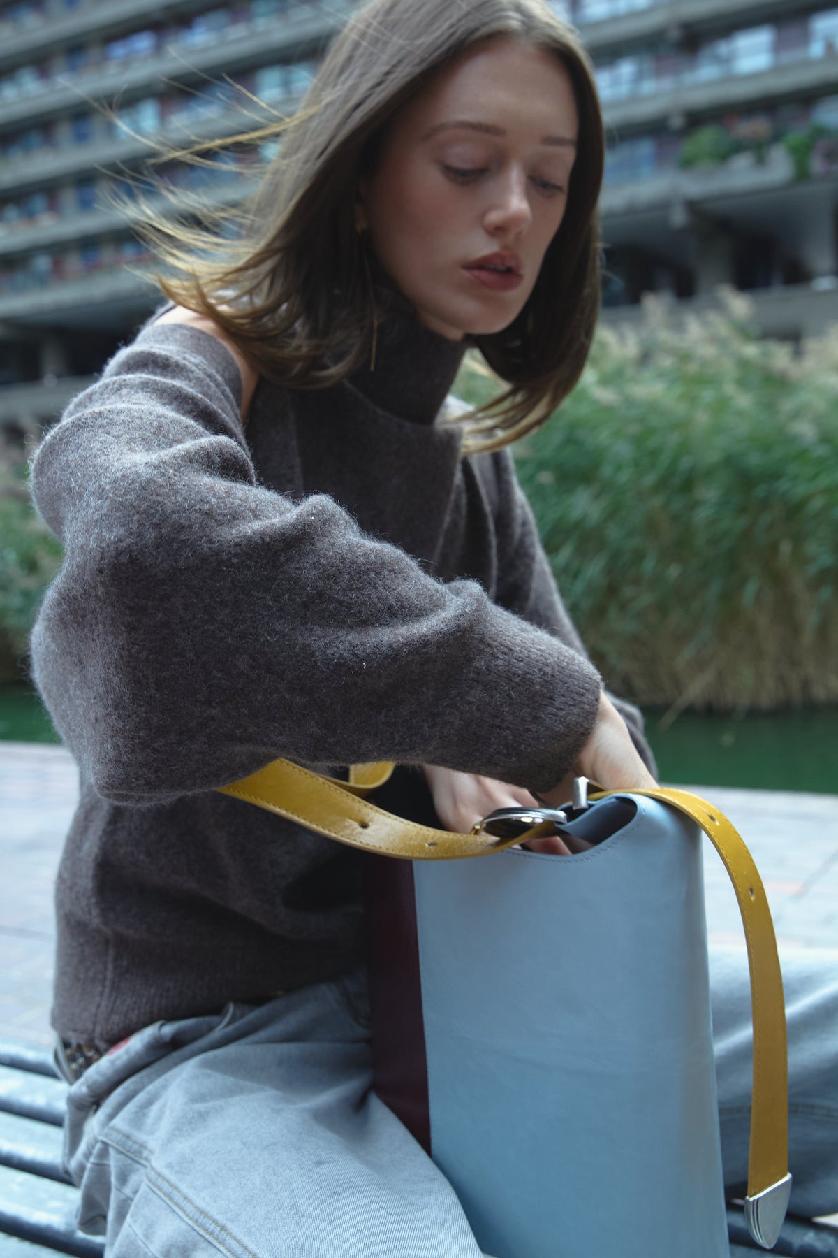 Bolso Saco Celeste y Granate