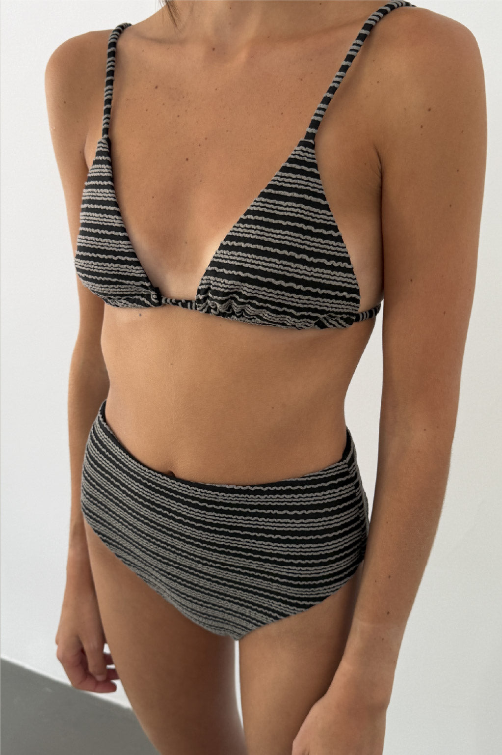 Black Textured High-Waist Bikini Bottom