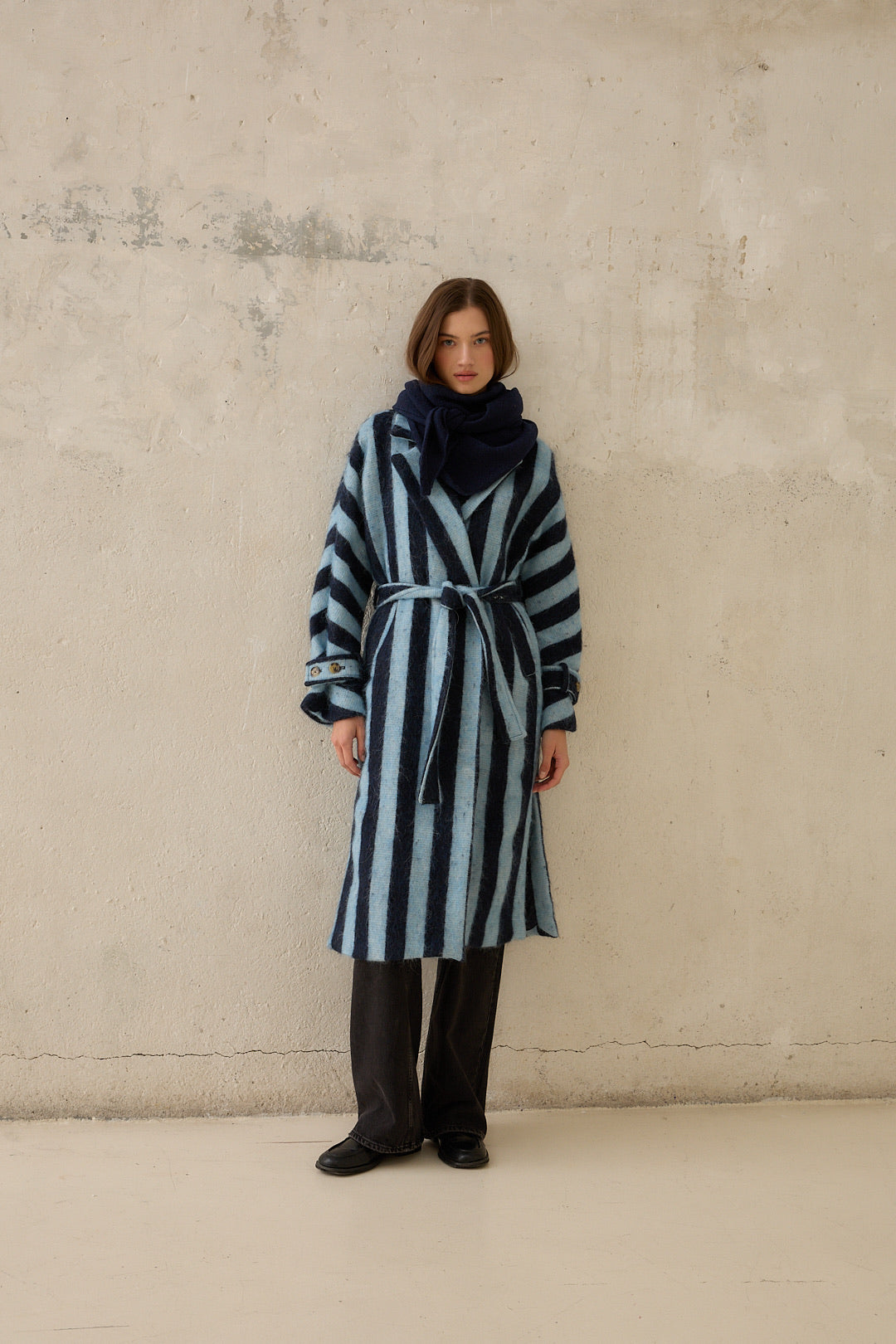 Abrigo Alpaca Rayas Azul