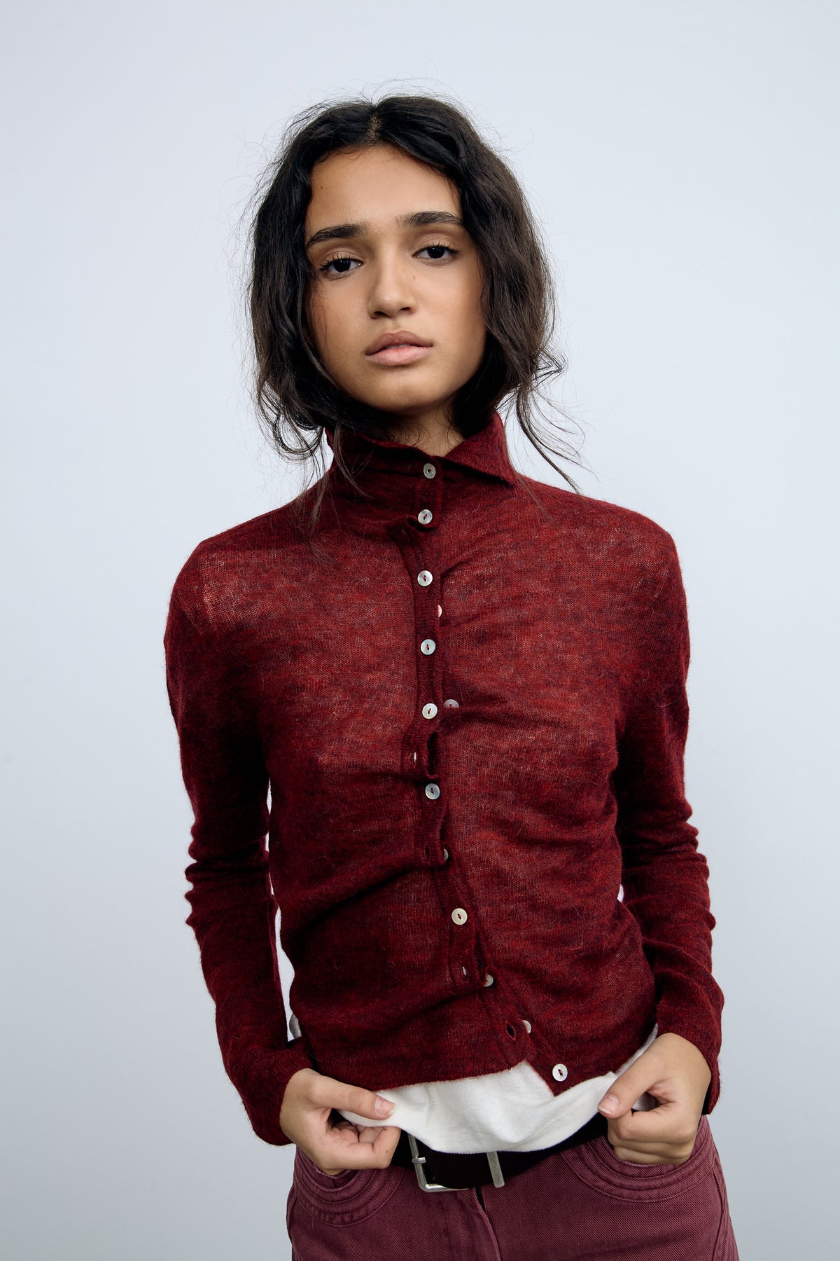 Maroon Asymmetrical Cardigan